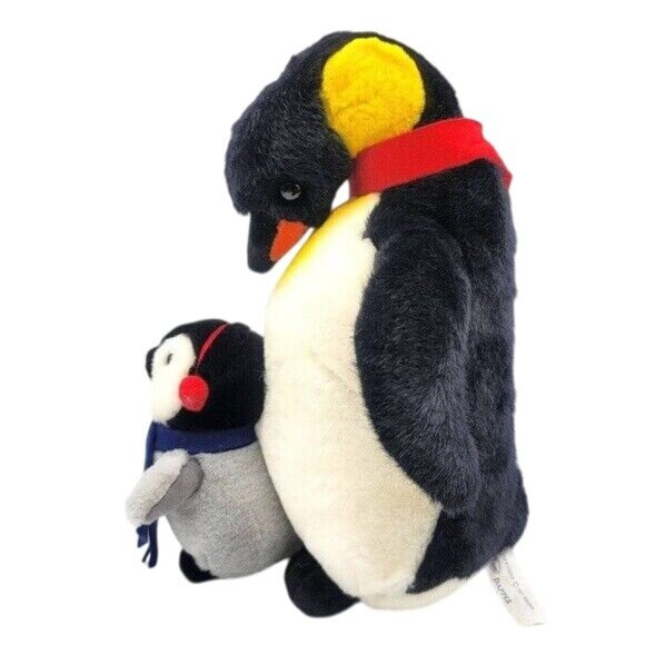 WishPets Penguin & Baby Plush 13" Scarf Earmuffs Winter Dapper #14019 Vintage - Picture 3 of 10